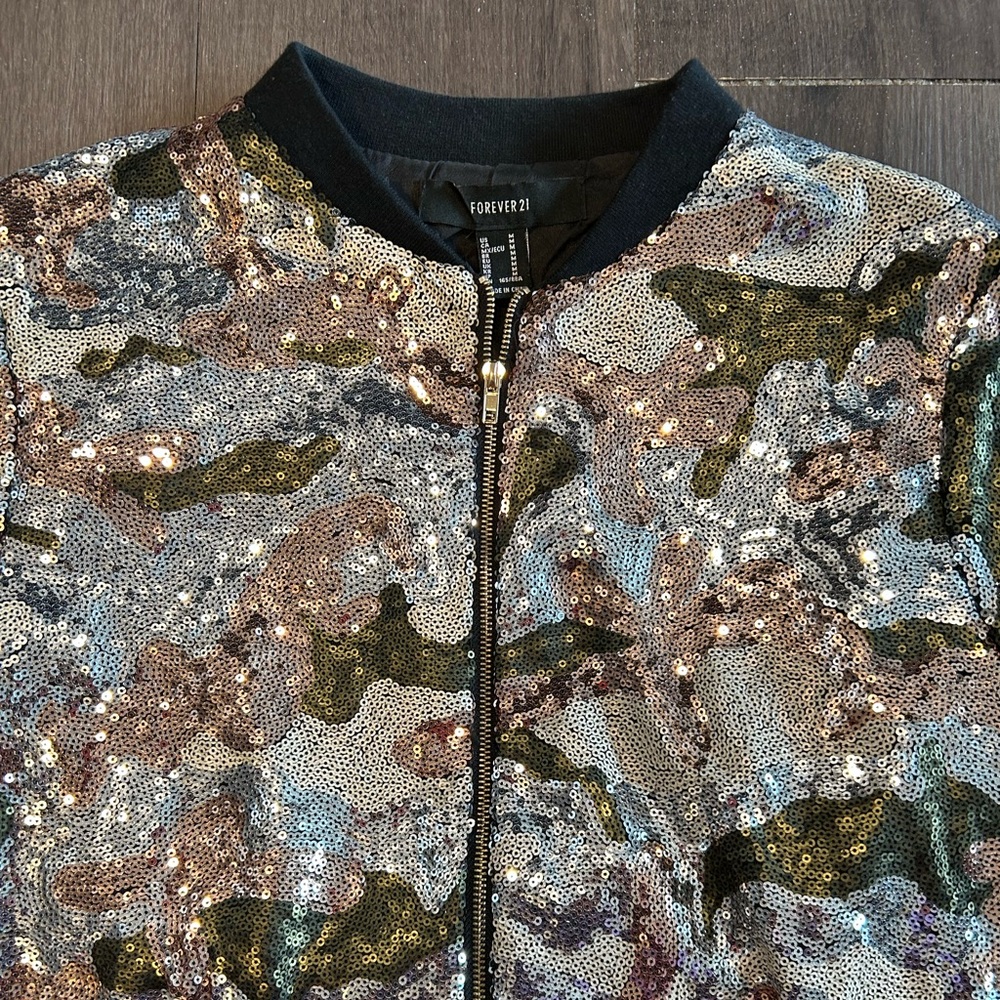 Forever 21 Sequin Camouflage Bomber Jacket